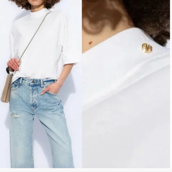 ANINE Bing White Palmer Oversized Gold Logo T-Shirt Size Small - Picture 1 of 9